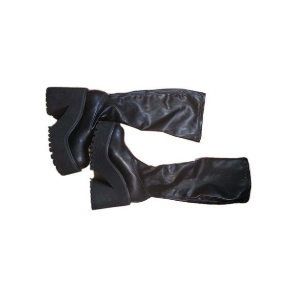 Womens Elastic Knee High Platform Chunky Block High Heel Sock Boots Sz 6.5 - Picture 7 of 9